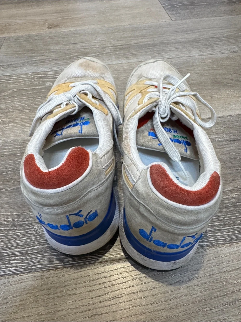 Diadora White Sneakers with Tan and Red Accents